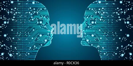 Big data face-to-face parent child online communication concept. Stock Vector