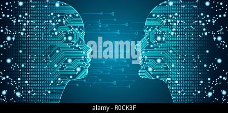 Big data face-to-face parent child online communication concept. Stock Vector