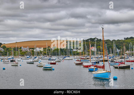 This is the view of Flushing taken from Falmouth with boats in the foreground Stock Photo