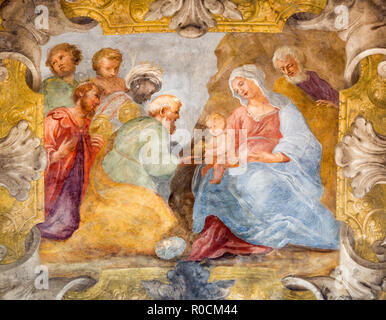 PARMA, ITALY - APRIL 15, 2018: The fresco of Adoration of Magi in the church  Chiesa di Santa Cristina by Filippo Maria Galletti (1636 - 1714). Stock Photo