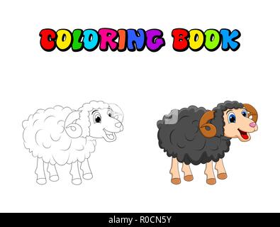 cartoon coloring book ram design isolated on white background Stock Vector