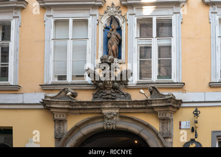 Graz, Austria September 2018: Imperial eagle emblem on a building in the historic center. Stock Photo