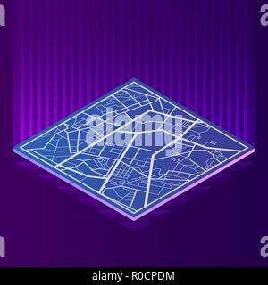 Isometric Map of the city on trend ultraviolet Stock Vector