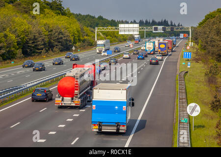 Right hand side Evening freeway Traffic on the A12 Motorway. One of the Bussiest highways in the Netherlands Stock Photo