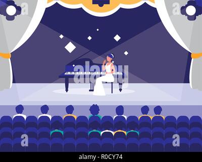 stage with pianist show vector illustration design Stock Vector