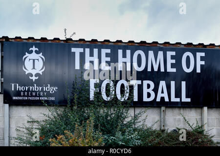 Dronfield, Derbyshire, UK: 03rd November 2018.Sheffield FC the worlds first football club founded in 1857 played the worlds newest club Ossett United formed in February 2018 both play in the Evo-Stik League first division east. Around 350 attended the game which Sheffield won 3-0 at the coach and horses ground. Credit: Ian Francis/Alamy Live News Stock Photo