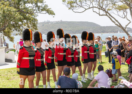 Sydney, Australia. 4th November, 2018. Balmoral Beach, NSW Fire and Rescue Band and Marching team perform at the rotunda in Balmoral Reserve, on Sunday 4th November 2018, Sydney,Australia Credit: martin berry/Alamy Live News Stock Photo