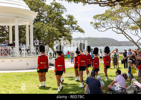 Sydney, Australia. 4th November, 2018. Balmoral Beach, NSW Fire and Rescue Band and Marching team perform at the rotunda in Balmoral Reserve, on Sunday 4th November 2018, Sydney,Australia Credit: martin berry/Alamy Live News Stock Photo