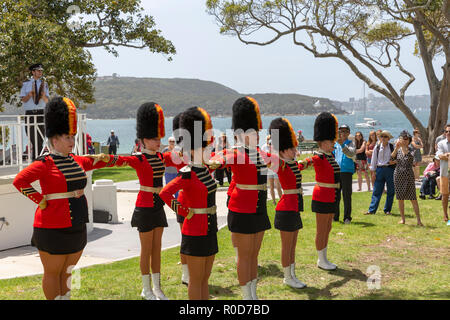 Sydney, Australia. 4th November, 2018. Balmoral Beach, NSW Fire and Rescue Band and Marching team perform at the rotunda in Balmoral Reserve, on Sunday 4th November 2018, Sydney,Australia Credit: martin berry/Alamy Live News Stock Photo