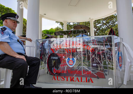 Sydney, Australia. 4th November, 2018. Balmoral Beach, NSW Fire and Rescue Band and Marching team perform at the rotunda in Balmoral Reserve, on Sunday 4th November 2018, Balmoral beach Sydney,Australia Credit: martin berry/Alamy Live News Stock Photo