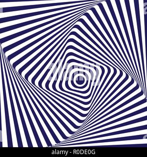 Vector illustration blue white geometric background of increasing and rotating a square with rounded corners, creating an optical illusion. Stock Vector