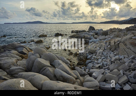 Beautiful southern coast of Sardinia made of stones and granite rocks that form a natural conformation of absolute scenic impact. Stock Photo