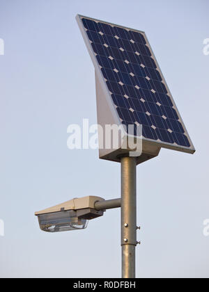 solar powered lamp post under blue sky Stock Photo