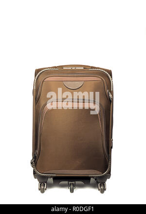 Closeup Brown Suitcase Isolated on White Background Stock Photo
