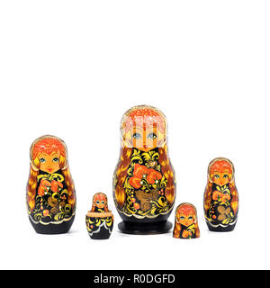 Closeup Matryoshka Russian Dolls Isolated on White Background Stock Photo