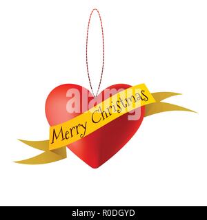 Vector illustration of New Year tree ornaments in the form of hearts with the words Merry Christmas Stock Vector