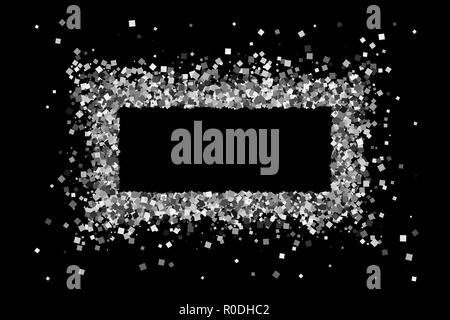 Silver frame isolated on black background. Grey explosion of confetti. Flat design element. Vector illustration,eps 10. Stock Vector