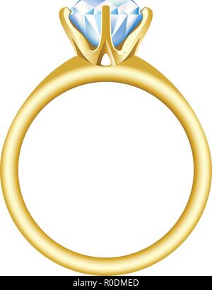 Golden engagement or wedding ring with a big, shiny diamond. Stock Vector