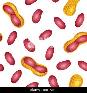 Seamless pattern with peanut, groundnut on a white background. Stock Vector