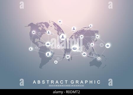Social media network and marketing concept on World Map background. Global business concept and internet technology, Analytical networks. Vector illustration Stock Vector