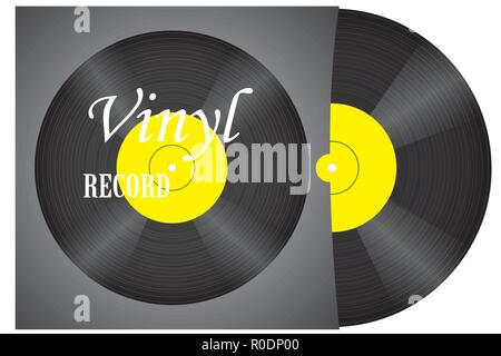 A realistic vinyl record with a cover. Disco. Retro design. Foreground. Music. Live music. Stock Vector