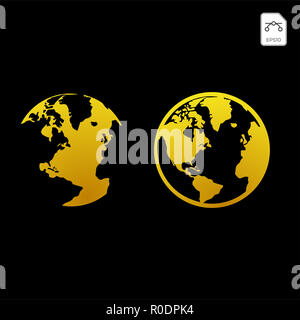 Gold globe icon. Glossy Earth business industry vector concept illustration Stock Photo