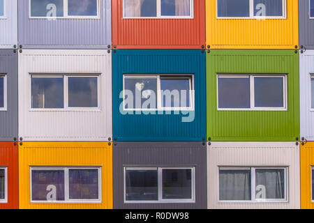 House Block Apartments in Varied Colors in Amsterdam, The Netherlands Stock Photo