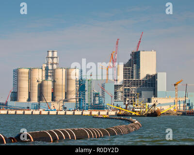 Building Activity at a New Coal Fired Electric Power Plant Construction Site Stock Photo