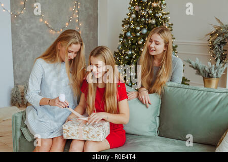 Young women spending Christmas evening Stock Photo