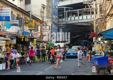 BANGKOK, THAILAND, February 16, 2015: View on the Sukhumvit Soi 38, famous place of street food in the Thong Lor district in Bangkok, Thailand Stock Photo