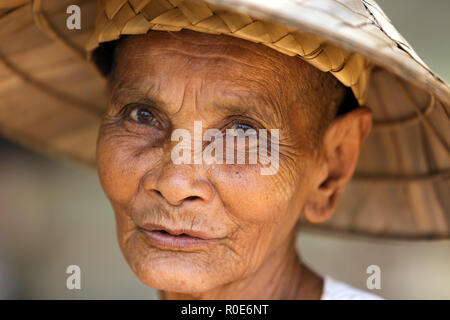 SIEM REAP, CAMBODIA, DECEMBER 04 : close portrait of an old Cambodian woman in a small and poor village near Siem Reap, Cambodia on December 04, 2012 Stock Photo