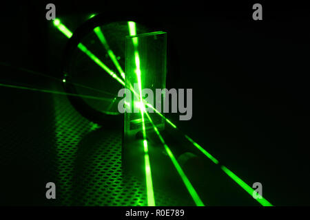 Laser experiment in photonics laboratory. Stock Photo