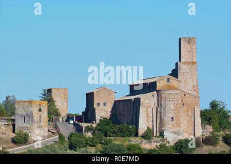 sight of the hill of st. peter with the outside and the apse of the church, tuscania, province of viterbo, lazio, italy Stock Photo