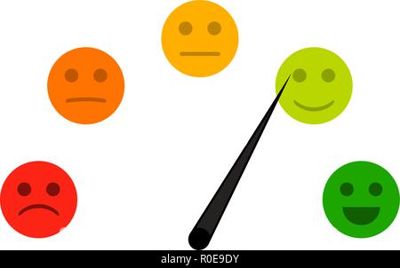 Credit indicator with mood face sad and cheerful. Creditscore meter good and bad rate, accuracy gauge score for credit rating level, vector illustrati Stock Vector