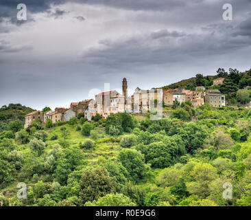 Hill town of Pieve, Nebbio region, Haute-Corse department, Corsica, France Stock Photo