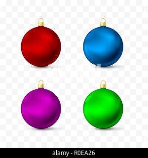 Christmas toys and decorations. Different colors realistic set. Vector illustration isolated on transparent background Stock Vector