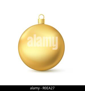 Realistic Golden Christmas Ball. New Year's Toy. Vector illustration isolated on white Stock Vector