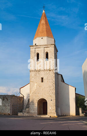 Roman-catholic church in Krk old town, Croatia - venetian style ancient construction Stock Photo