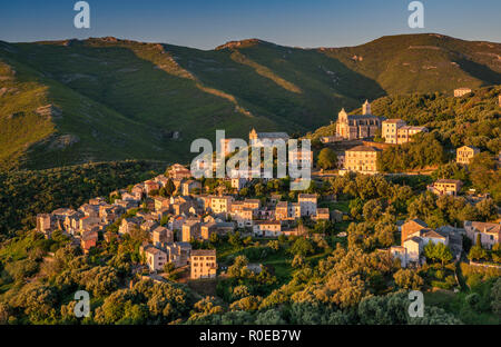 Village of Bettolacce, at sunrise, in commune of Rogliano, Cap Corse, Haute-Corse, Corsica, France Stock Photo