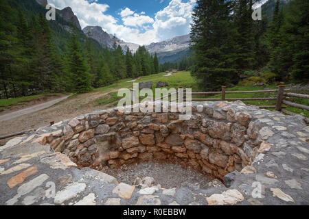 The limekiln / furnace. Contrin Valley. The Fassa Valley, The Dolomites. Stock Photo