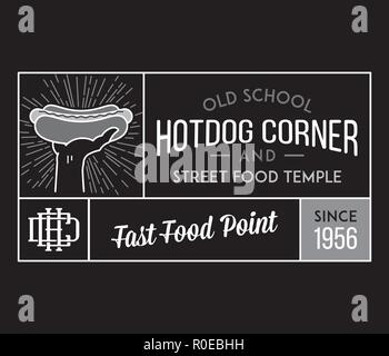 Hot dog corner street food white on black is a vector illustration about street food Stock Vector