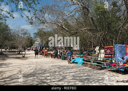 souvenir stands at the archaeological site of chichen itza, mexico. Stock Photo
