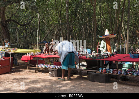 souvenir stands at the archaeological site of chichen itza, mexico. Stock Photo