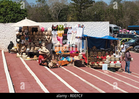souvenir stands at the archaeological site of chichen itza, mexico. Stock Photo