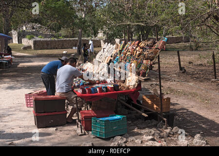 souvenir stands at the archaeological site of chichen itza, mexico. Stock Photo