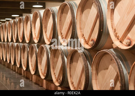 Bordeaux Red Wine Vats and Oak Barrels Stock Photo