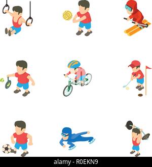 Exercise icons set, isometric style Stock Vector