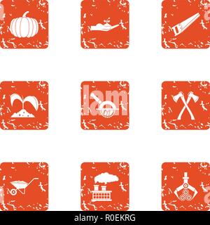 Wood carry icons set, grunge style Stock Vector