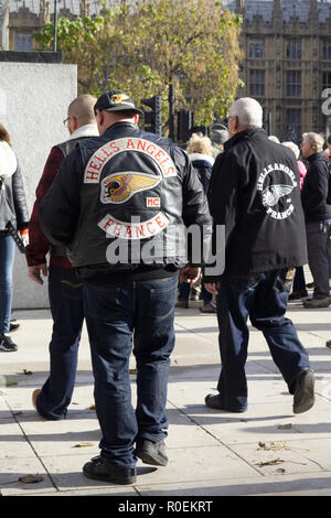 Hells Angels Motorcycle Club members walk through downtown Cody, Wyo ...