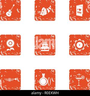 Love a variety icons set, grunge style Stock Vector